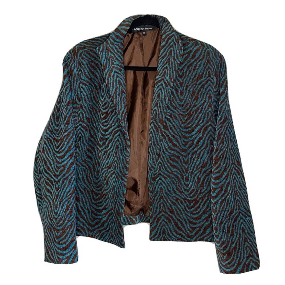 Vintage Painted Pony Teal Animal Print Zebra Stripes Blazer Jackets Size XL